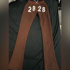 Brown and White Stacked Sweatpants with stacked fit